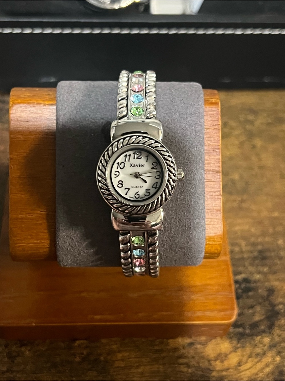 Women's Silver-Tone Bracelet Watch with Pastel crystals